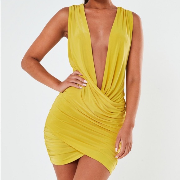Olive Slinky Drape Front Mini Dress 
